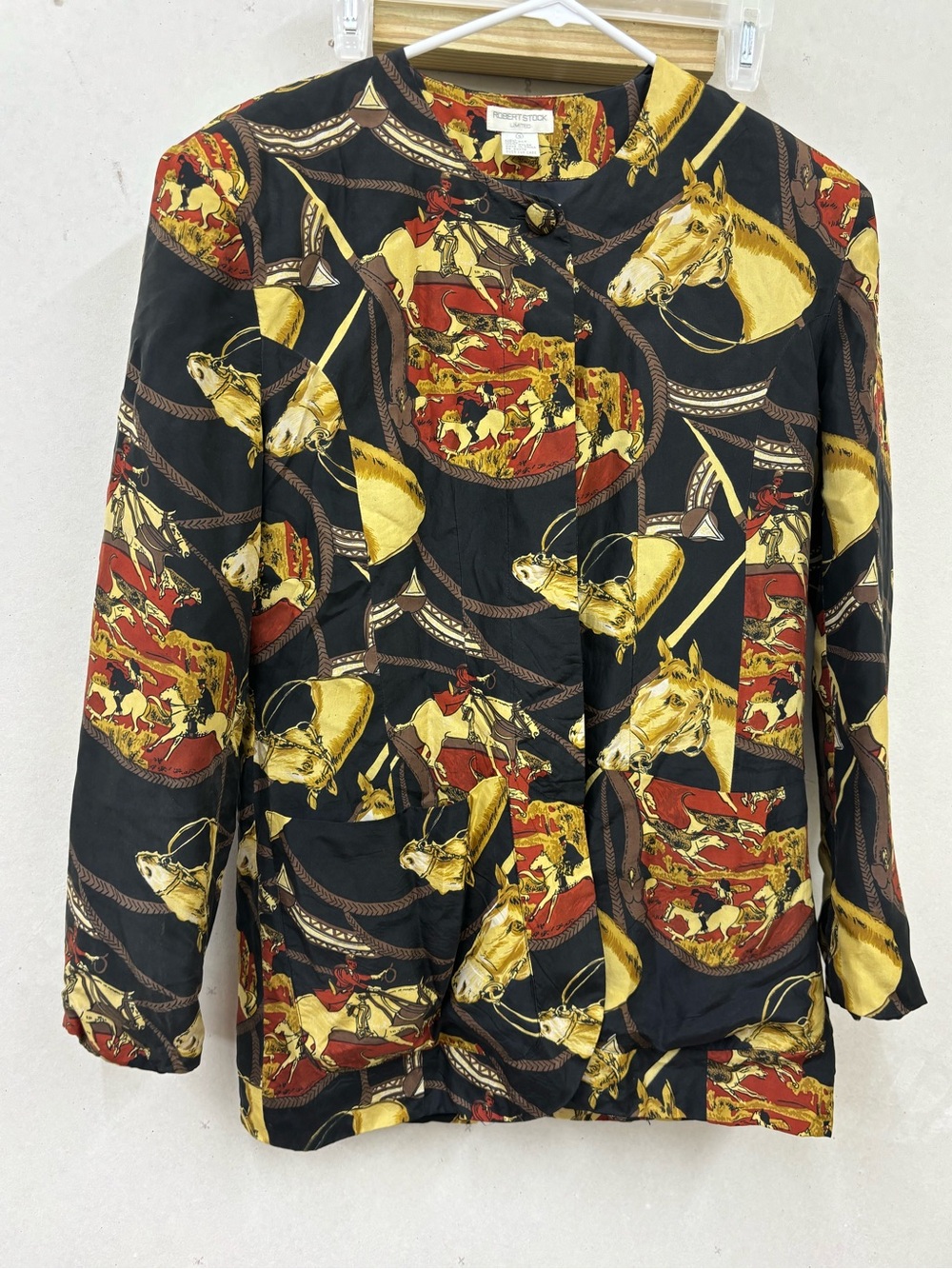Vtg Robert stock limited 100% silk equestrian blouse/jacket size small